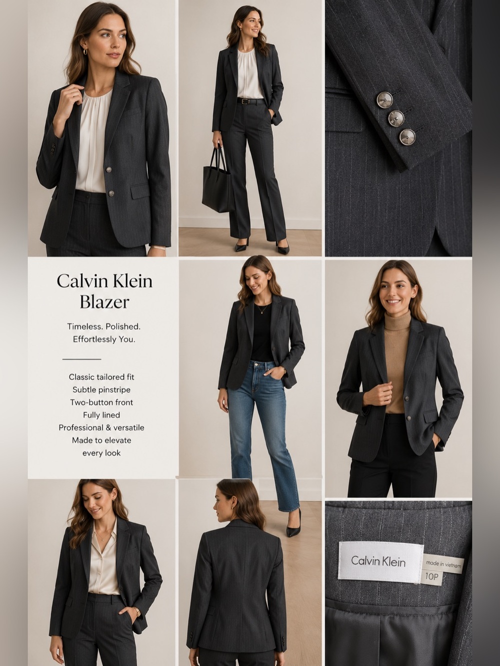 NWT Calvin Klein Gray Pinstripe Blazer Jacket Career Office 10P